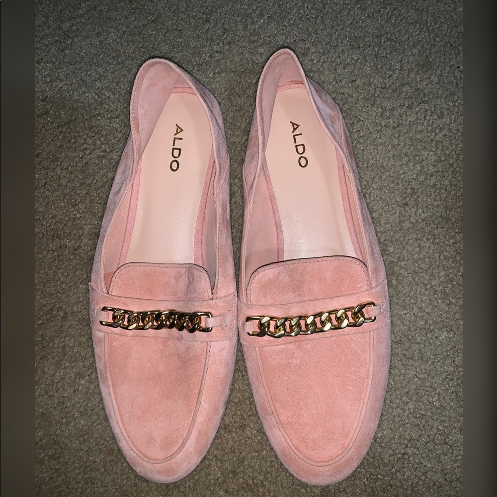 Pink suede loafers